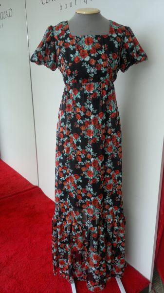 Vestido Longo Floral Preto com Laranja G Ref.2618