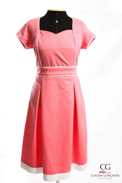 Vestido de Piquet Coral Com Viés Branco P Ref.2992