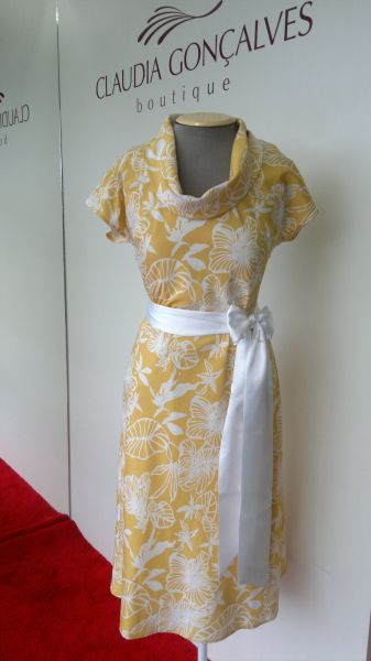 Vestido Gola Boba Estampado Amarelo P Maria Madalena Ref.136