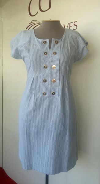 Vestido Listrado com botões no Busto Azul e Branco GG